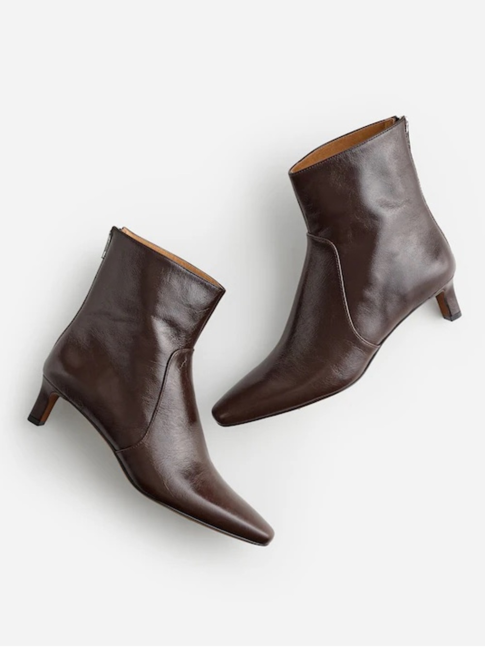 Madewell The Dimes Kitten Heel Turkish Coffee Crinkle Leather Boots